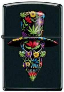  Zippo Skull With Flowers and Cannabis Leaves 4362 aansteker