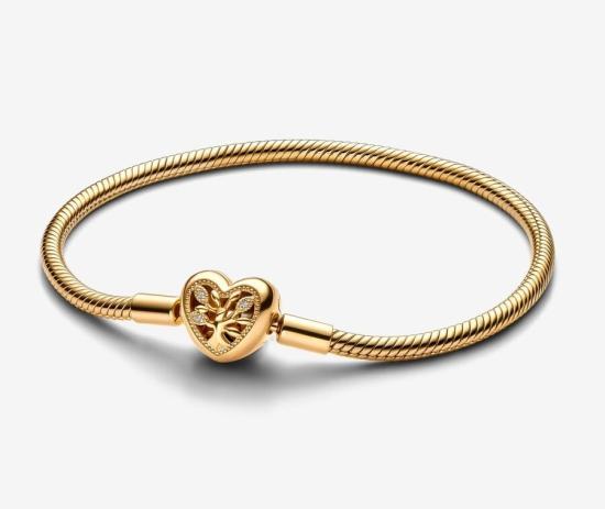  Family Tree Heart Clasp Snake Chain 14k gold plating 563516C01-20 armband