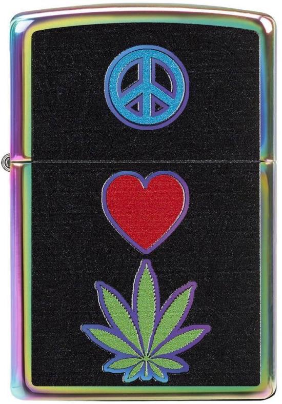 Aansteker Zippo 6345 Peace Love Leaf Cannabis