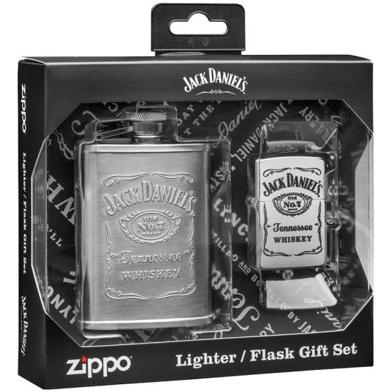  Zippo Jack Daniels Satin Chrome and Flask Gift Set 49080 aansteker